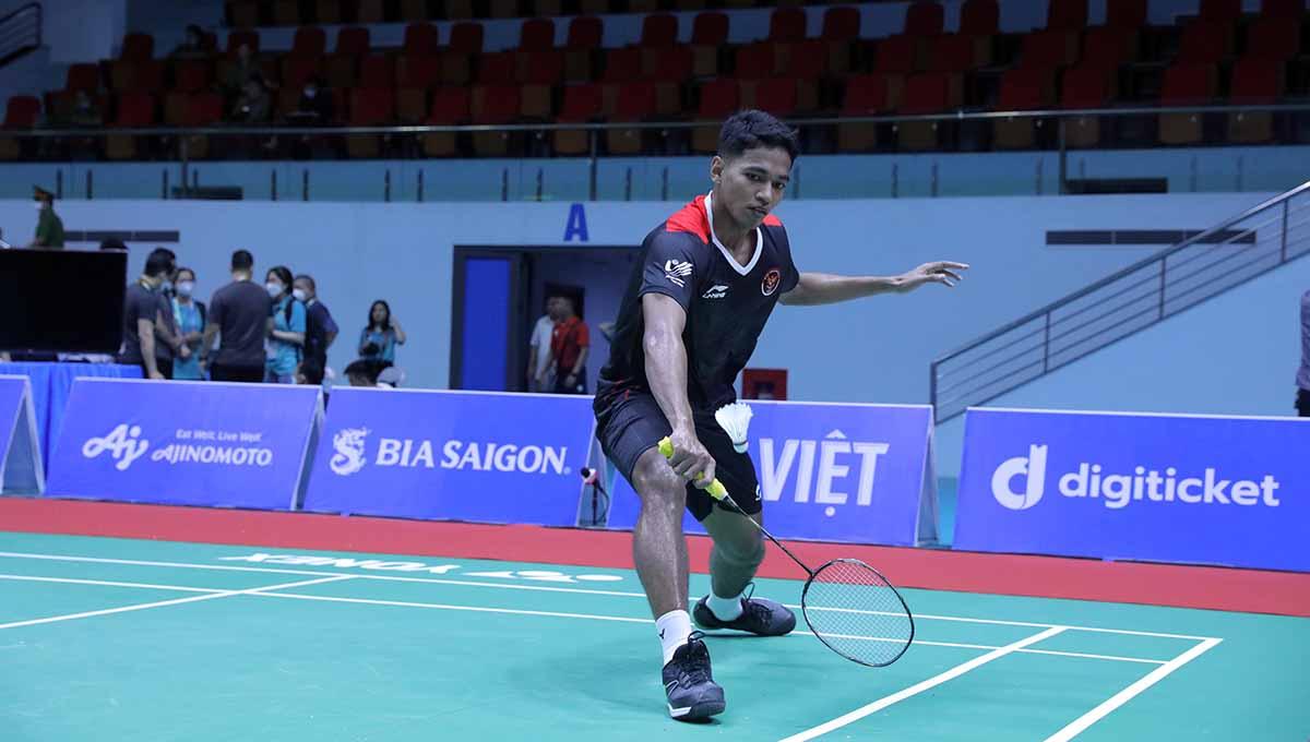 Pebulutangkis tunggal putra Indonesia, Chico Aura Dwi Wardoyo saat latihan jelang SEA Games 2021. Foto: PBSI