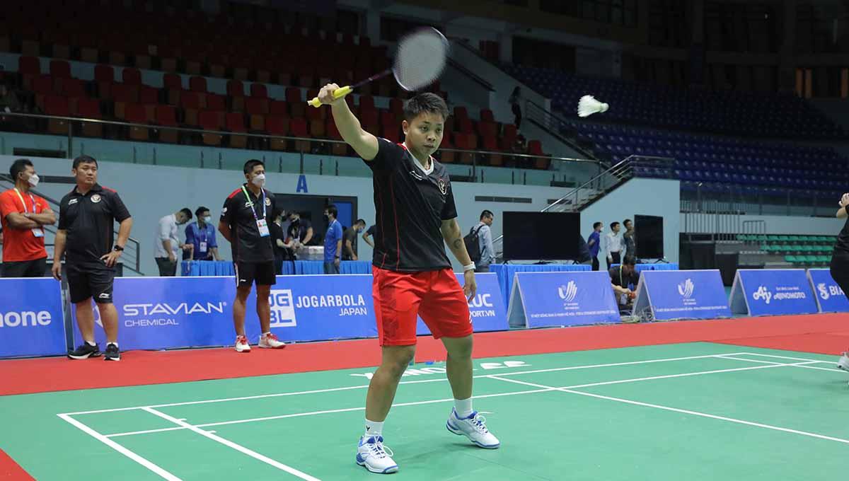Pebulutangkis Indonesia, Apriyani Rahayu saat latihan jelang SEA Games 2021. Foto: PBSI
