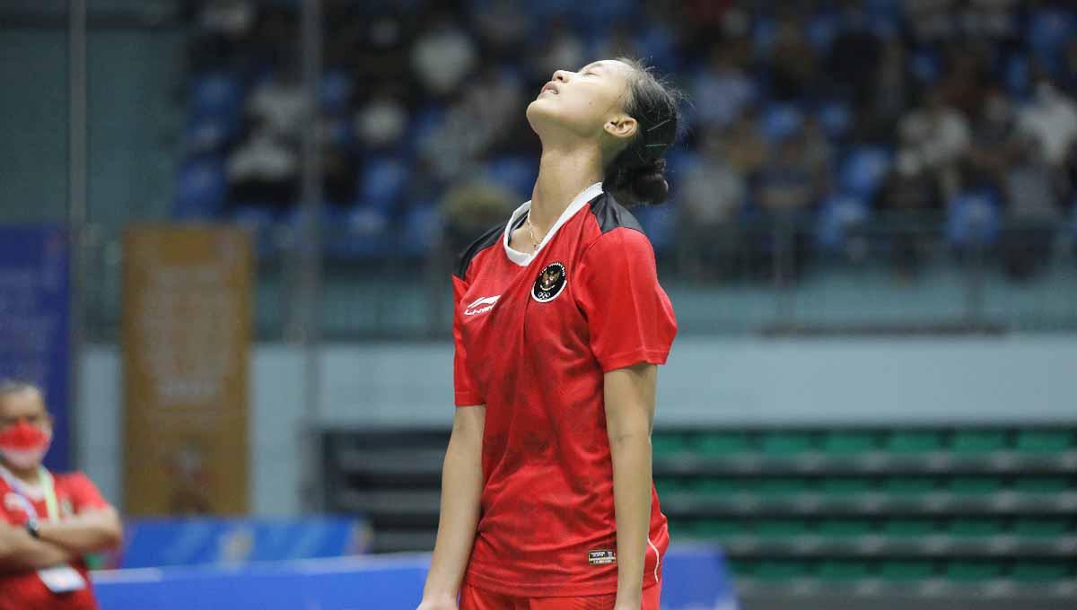 Pebulu tangkis tunggal putri Indonesia, Putri Kusuma Wardani mengungkap kesedihan usai gagal sumbang poin di Final SEA Games 2021. Foto: PBSI