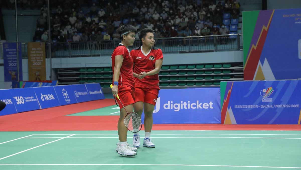Indosport - Pebulutangkis ganda putri Indonesia, Apriyani/Siti Fadia di laga SES Games 2021. Foto: PBSI