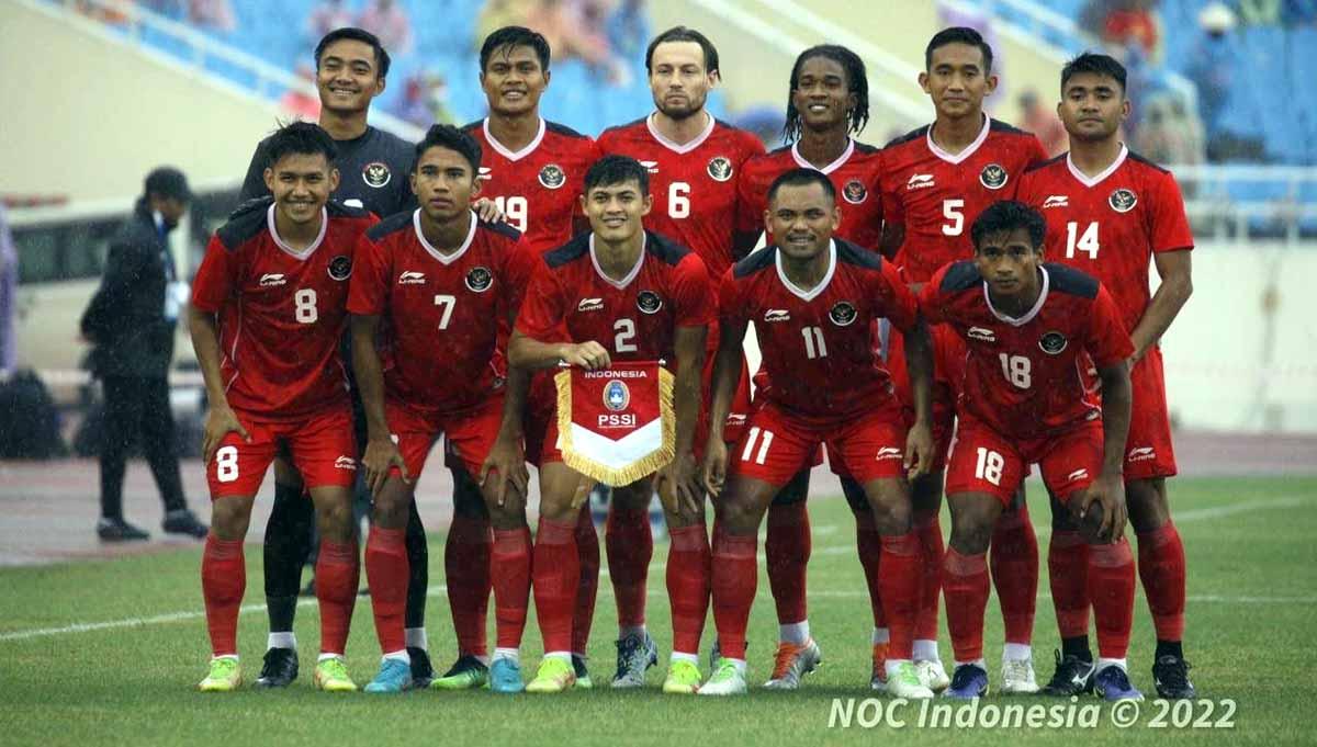 Skuat Timnas Indonesia di SEA Games 2021 Vietnam di Stadion My Dinh, Hanoi, Vietnam, Minggu (22/05). Foto: NOC Indonesia/Naif Al’As