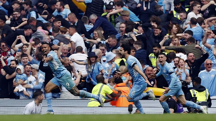 Ilkay Gundogan merayakan golnya di laga Liga Inggris Manchester City vs Aston Villa ( Action Images via Reuters/Jason Cairnduff) - INDOSPORT