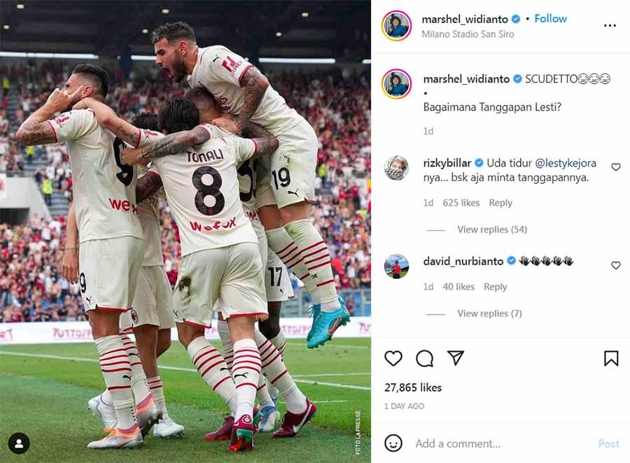 Selebrasi pemain AC Milan usai menjadi Juara di Liga Italia 2022. Foto: Instagram@marshel_widianto Copyright: Instagram@marshel_widianto