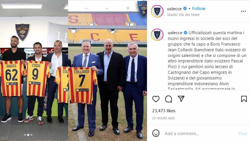 Raffi Ahmad ikut sesi foto para investor baru Lecce. Foto: Instagram@uslecce