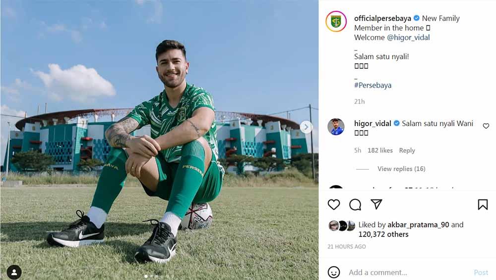Higor Vidal, pemain asing Persebaya Surabaya. Foto: Instagram@officialpersebaya