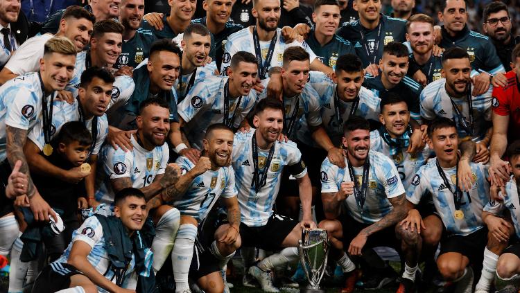 Lionel Messi dari Argentina merayakan kemenangan di Finalissima REUTERS-Andrew Couldridge - INDOSPORT