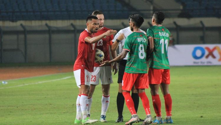 Winger timnas Indonesia, Saddil Ramdani saat pertandingan menghadapi Bangladesh di Stadion Si Jalak Harupat, Kabupaten Bandung, Rabu (1/6/22).