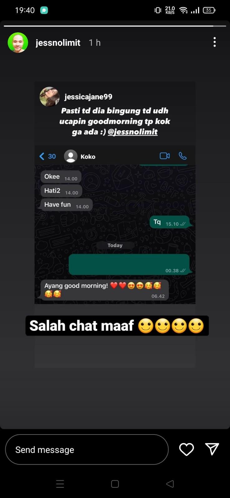 Chat Whatsapp Jess No Limit ke Jessica Jane Copyright: Instagram @jessnolimit