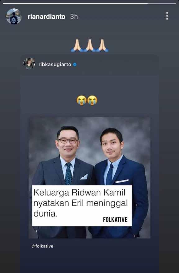 Deretan atlet sampaikan doa untuk Ridwan Kamil. Foto: Instastory@rianardianto Copyright: Instastory@rianardianto