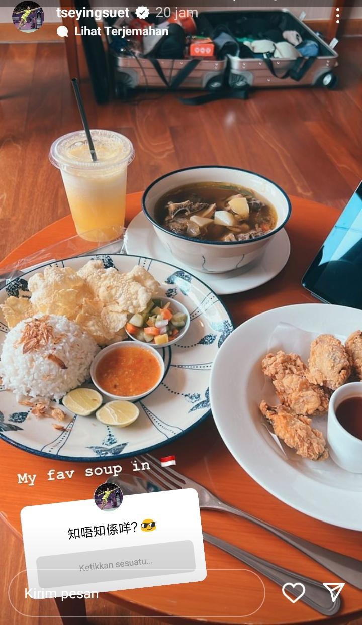 Pebulutangkis Tse Ying Syet menyukai sup buntut jelang di Indonesia Copyright: instagram story @tseyingsuet