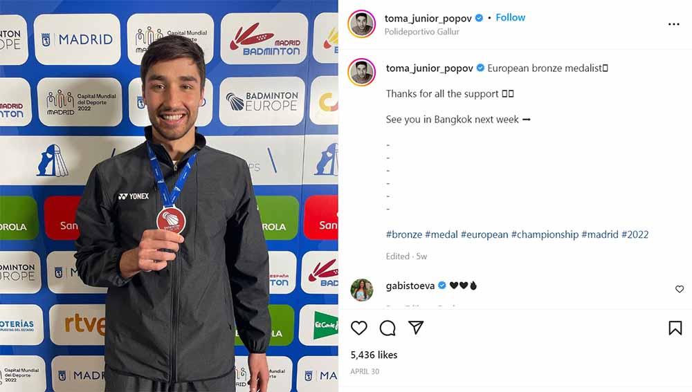 Pebulutangkis Ganda putra asal Prancis, Toma Junior Popov. Foto: Instagram@toma_junior_popov