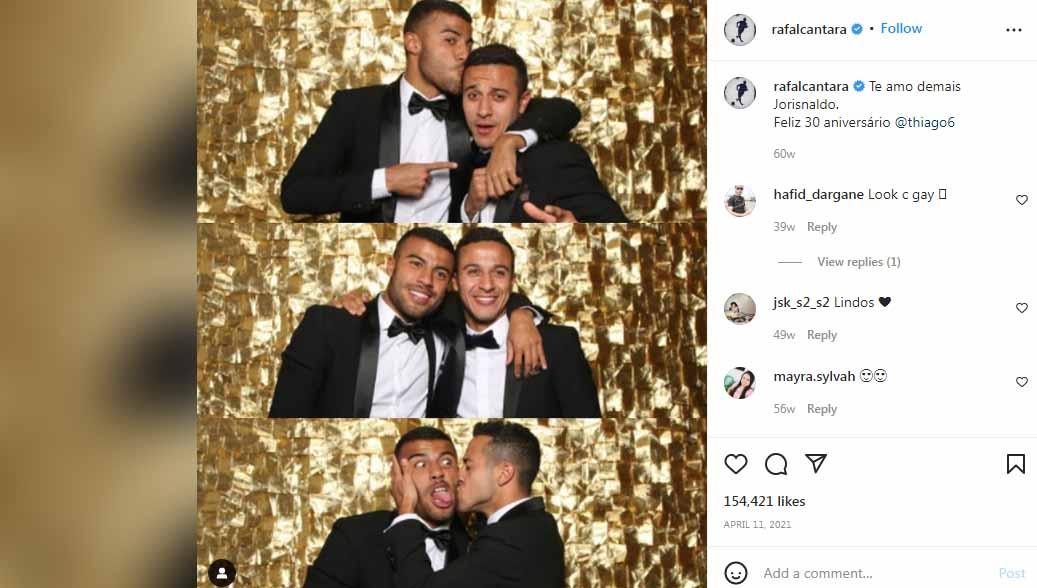 Rafinha dan Thiago Alcantara. Foto: Instagram@rafalcantara.