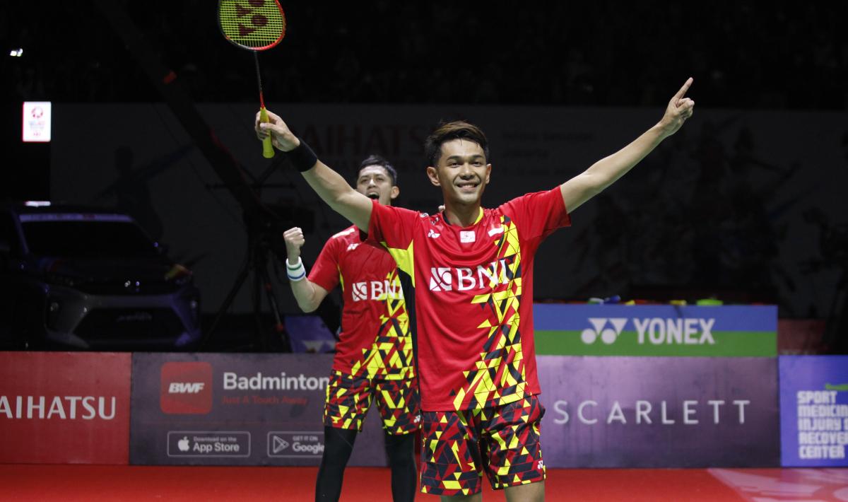 Pasangan Indonesia, Fajar Alfian/Muhammad Rian juara ganda putra Indonesia Masters 2022 di Istora Senayan, Minggu (12/06/22).
