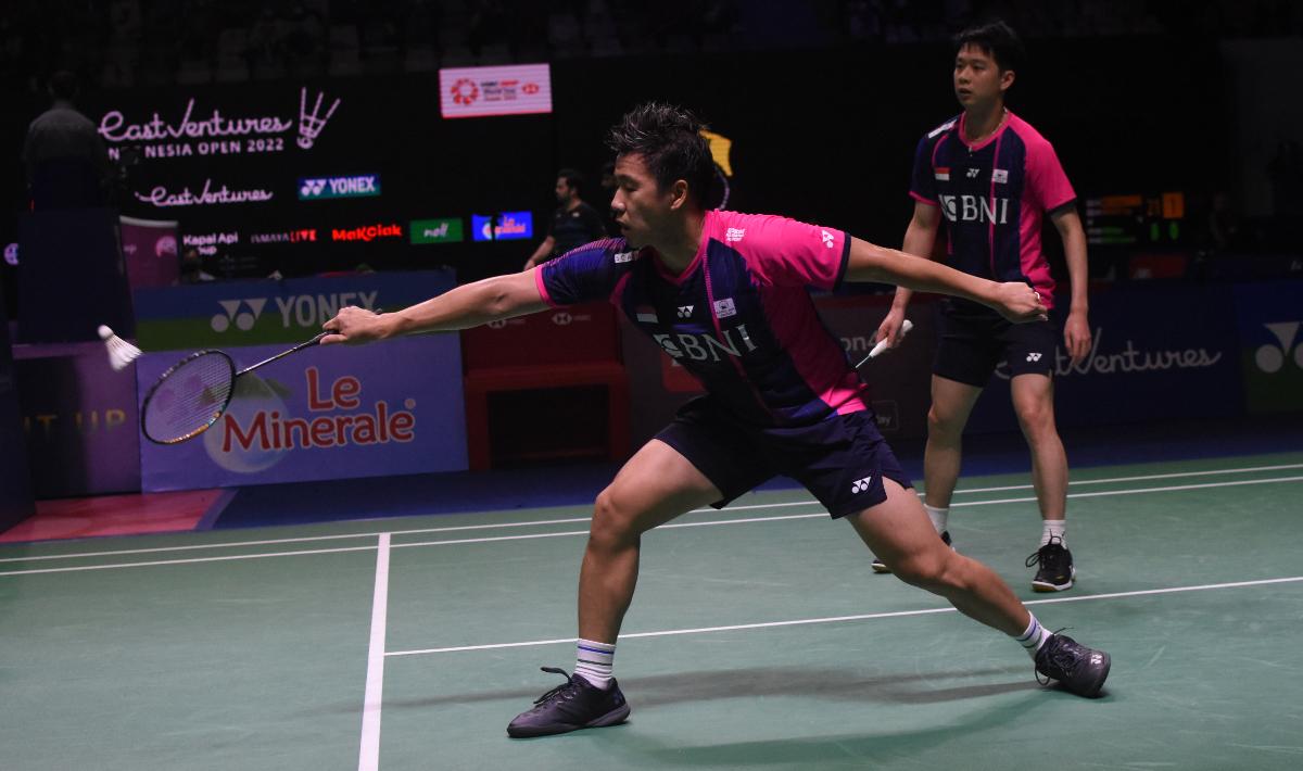 Pasangan ganda putra Indonesia, Marcus Fernaldi Gideon/Kevin Sanjaya Sukamoljo, sukses melewati hari pertama Indonesia Open 2022.