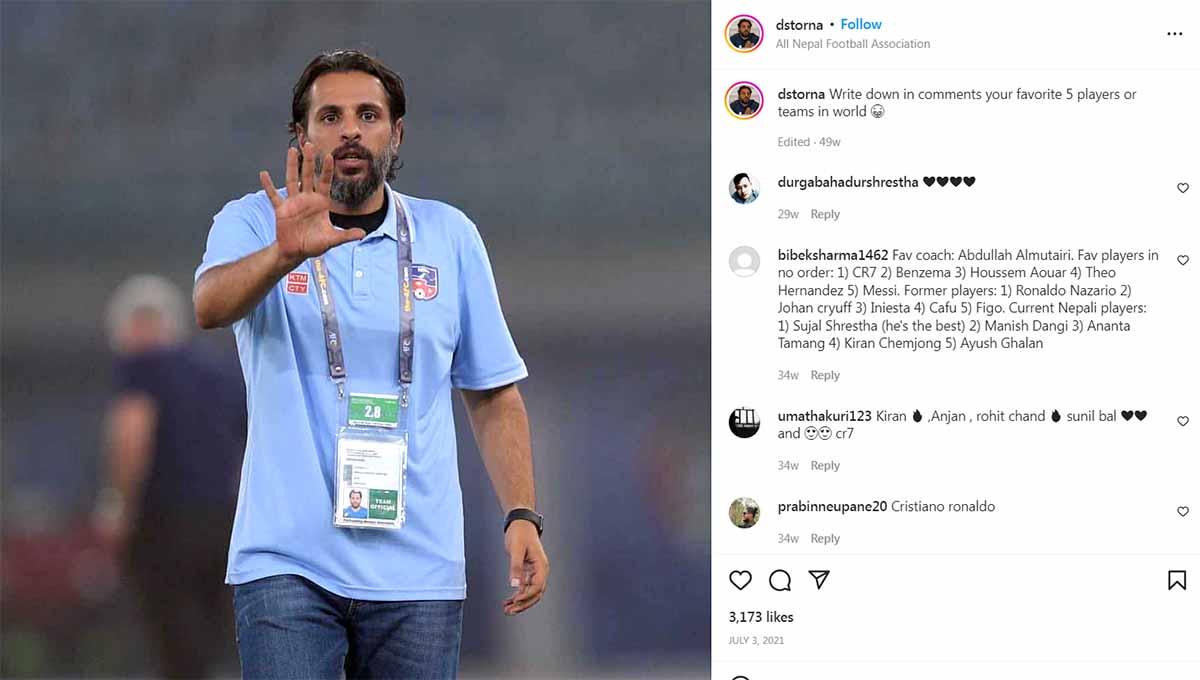 Pelatih Timnas Nepal, Abdullah Al Mutairi, menulis pesan menyayat hati usai timnya dibantai Timnas Indonesia dengan skor Afrika di Kualifikasi Piala Asia 2023. Foto: Instagram@dstorna