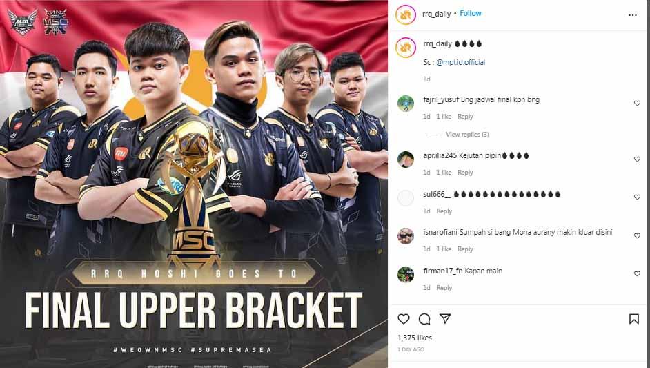 RRQ Hoshi menderita kekalahan 0-4 melawan RSG PH di Grandfinals MSC 2022.