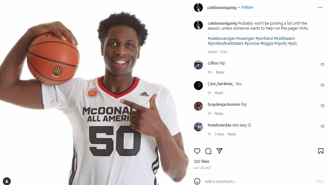 Dunia basket menerima berita memilukan saat Purdue Boilermakers mengumumkan kematian mantan pemain NBA, Caleb Swanigan, pada hari Selasa (21/06/22). Foto: Instagram@calebswaniganig