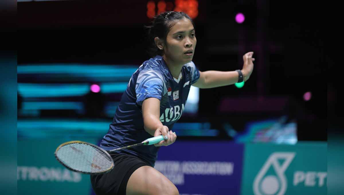 Pebulutangkis tunggal putri Indonesia Gregoria Mariska Tunjung di laga Malaysia Open 2022. Foto: PBSI