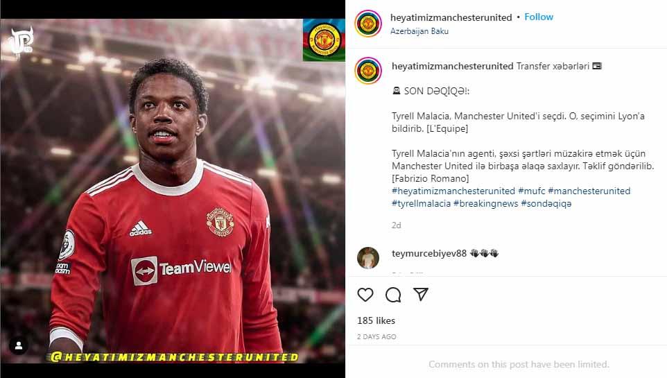 Bek muda asal Belanda bernama Tyrell Malacia resmi jadi pembelian pertama Manchester United. Foto: Instagram@heyatimizmanchesterunited - INDOSPORT