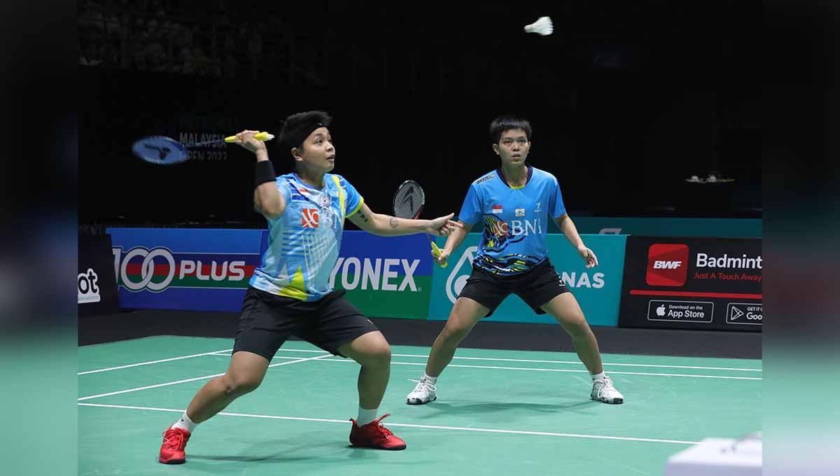 Pasangan ganda putri Indonesia, Apriyani Rahayu/Siti Fadia Silva Ramadhanti dalam turnamen bwf Super 500 2022. Foto: PBSI - INDOSPORT