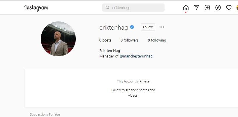 Akun sosial media Instagram pelatih Manchester United, Erik ten Hag. Copyright: Instagram/eriktenhag
