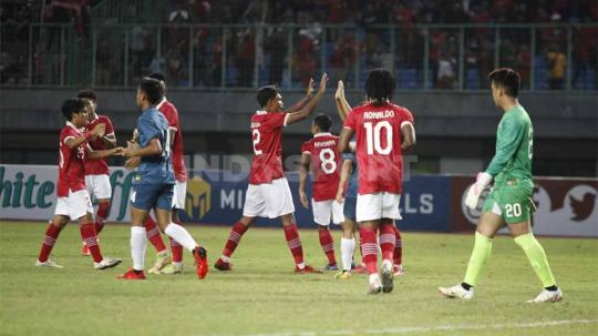 Pertandingan antara Timnas Indonesia U19 vs Brunai Darussalam U19 Piala AFF U-19 di Stadion Patriot, Senin (04/07/22).