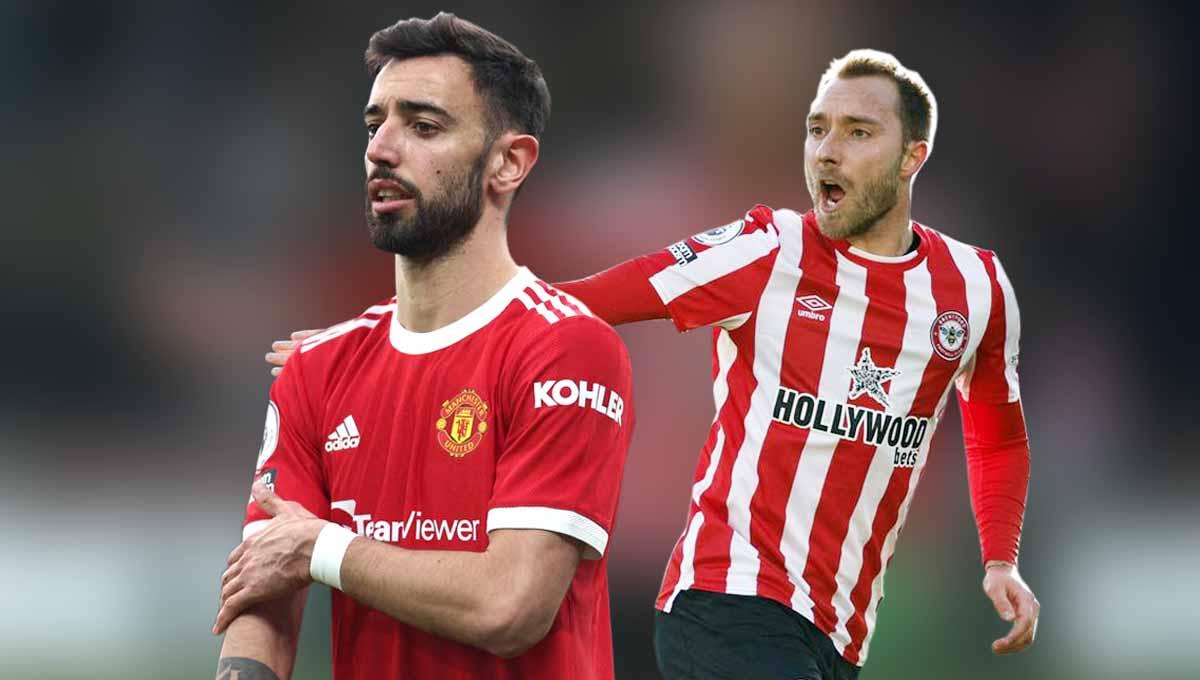 Bruno Fernandes dan Christian Eriksen. Foto: REUTERS/Russell Cheyne/John Sibley