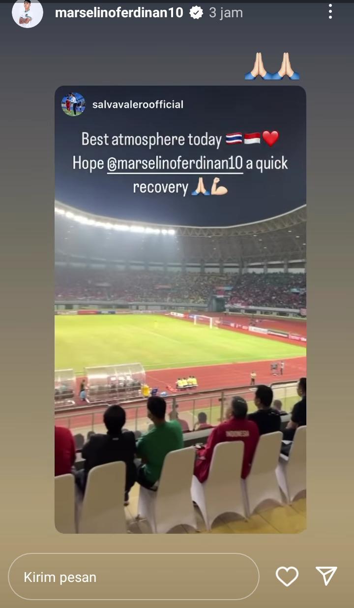 Pelatih Timnas Thailand, Salvador Valero Garcia, beri doa untuk Marselino Ferdinan yang cedera di Piala AFF U-19 2022. Copyright: instagram story @marselinoferdinan