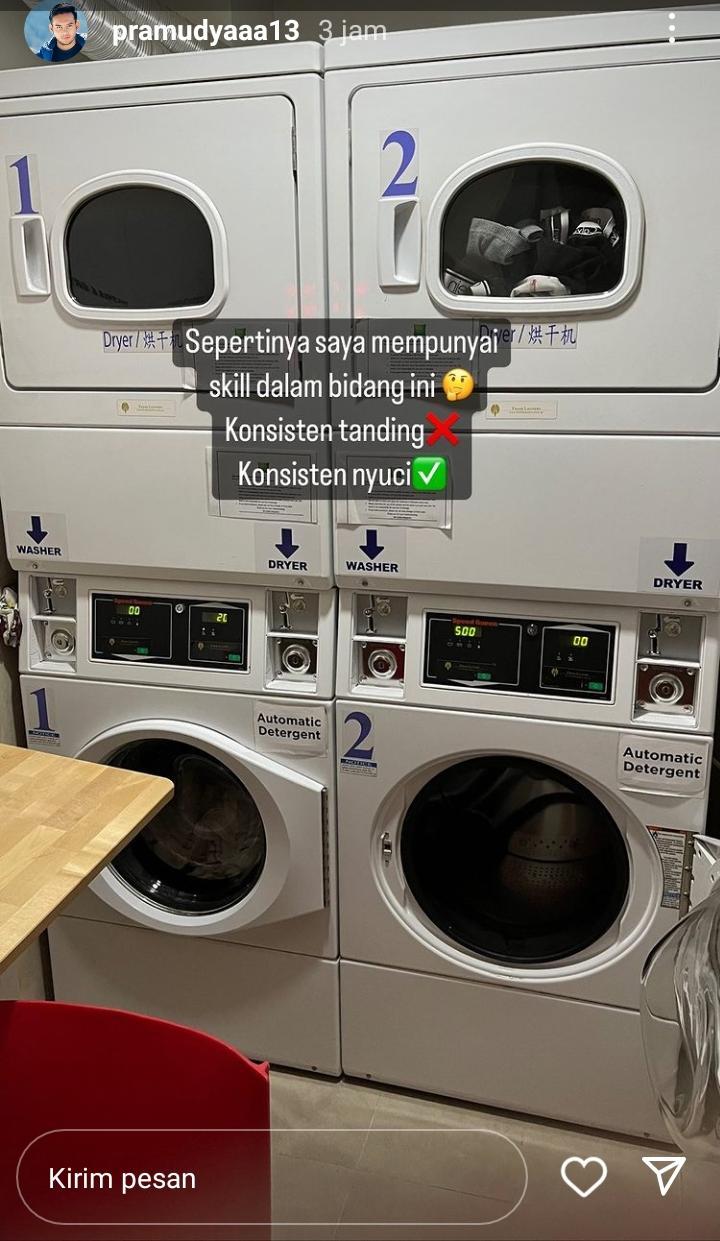 Pramudya Kusumawardana bagikan rutinitas saat hiatus tanding karena Yeremia cedera. Copyright: instagram story @pramudyaaa13