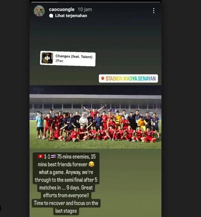 Instagram story Cuong Lecao yang merupakan staf Vietnam soal isu pengaturan skor Piala AFF U-19 2022 dengan Thailand Copyright: Instagram: caocuongle