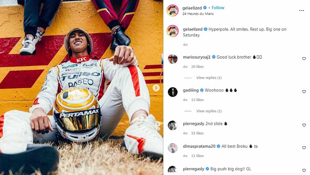Sean Gelael kebanjiran pujian usai bikin bangga netizen karena bakal jadi rekan satu tim Valentino Rossi di BMW M Team WRT #46 Pada balapan Dubai 24 Hours. Foto: Instagram@gelaelized