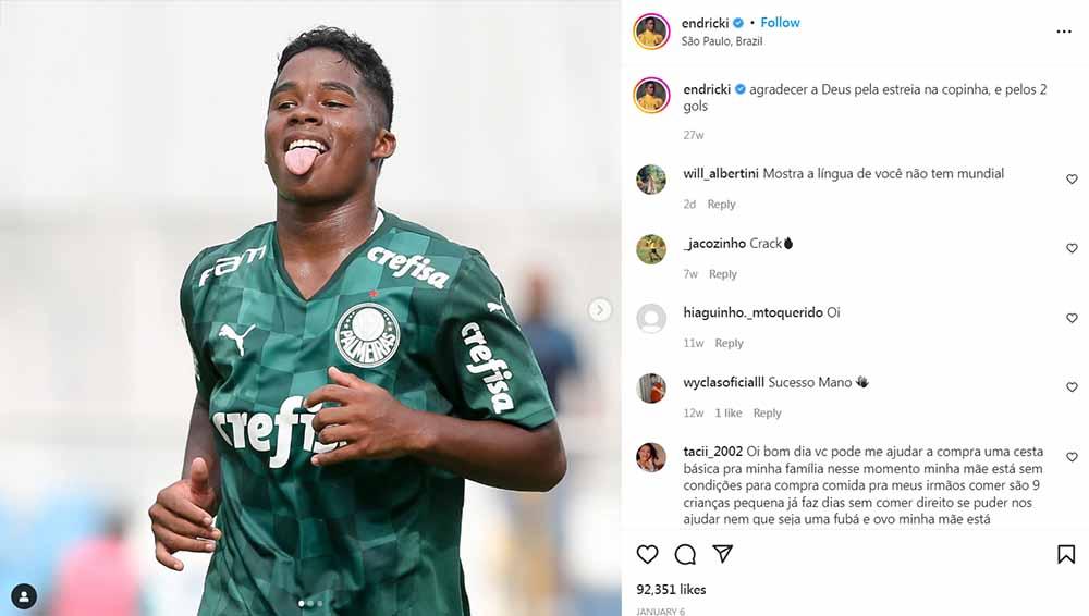 Pemain Palmeiras, Endrick Felipe. Foto: Instagram@endricki