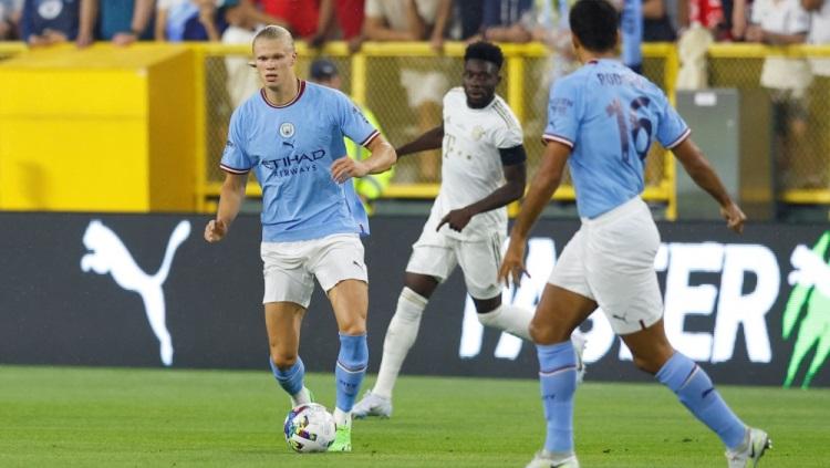 Erling Haaland di laga Bayern Munchen vs Manchester City, Minggu (24/07/22). Foto: Jeff Hanisch-USA TODAY Sports via REUTERS.