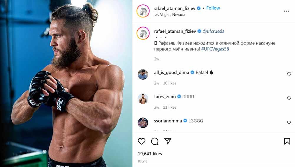Petarung UFC, Rafael Fiziev, melakukan hal aneh bin ajaib sebelum menghajar lawannya di UFC Vegas 58. Foto: Instagram@rafael_ataman_fiziev
