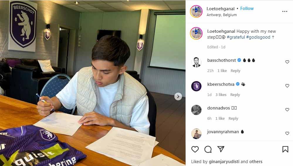 Pemain berdarah Indonesia, Liam Oetoehganal (18 tahun) menekan kontrak di klub Liga 2 Belgia, Beerschot. Foto: Instagram@l.oetoehganal