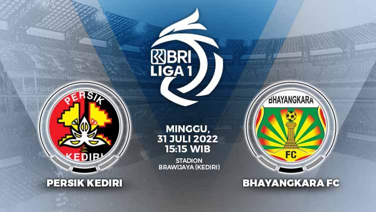 Jadwal pertadingan pekan kedua Liga 1 Indonesia antara Persik Kediri vs Bhayangkara FC yang dimainkan Minggu (30/07/22) besok pukul 15.15 WIB. - INDOSPORT