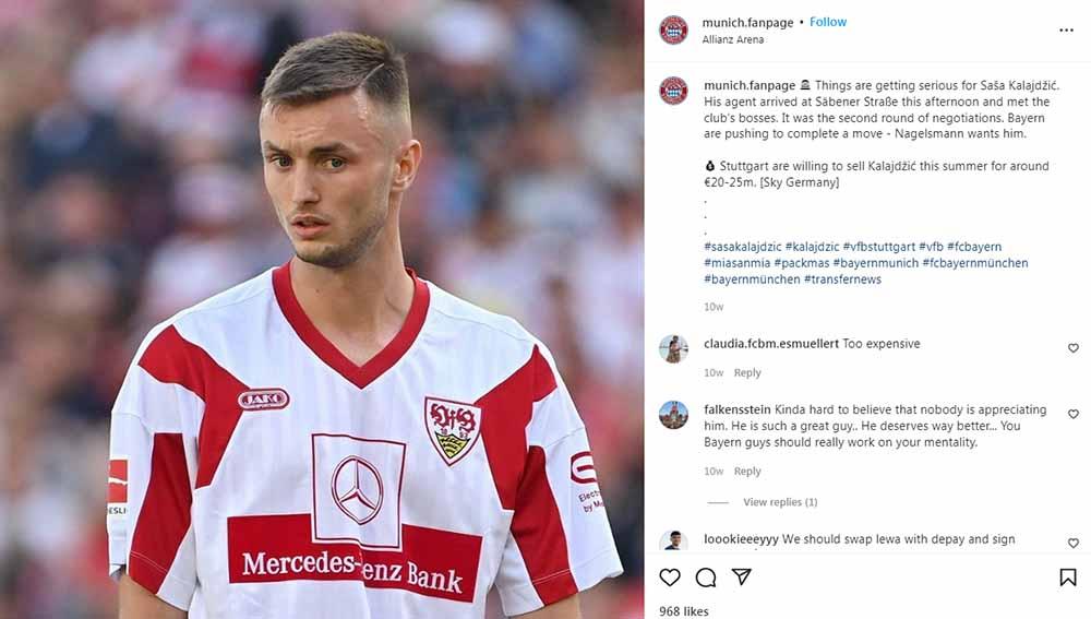 Sasa Kalajdic yang bertinggi 200 cm dirumorkan jadi target selanjutnya Manchester United di bursa transfer bila Cristiano Ronaldo tinggalkan Liga Inggris. Foto: Instagram@#sasakalajdzic/munich.fanpage