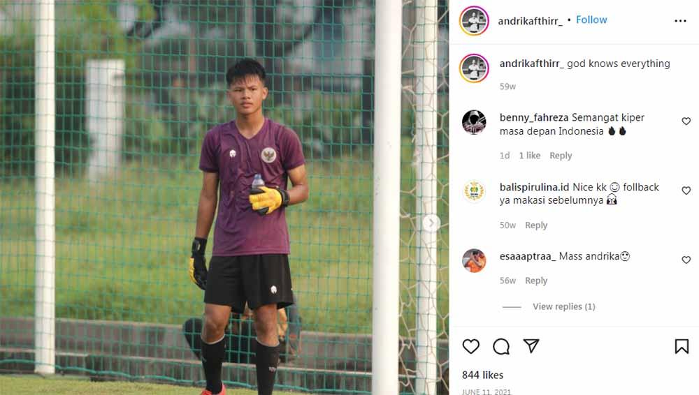 Andrika Fathir Rachman, kiper Timnas Indonesia U-16 di Piala AFF U-16 2022. Foto: Instagram@andrikafthirr_