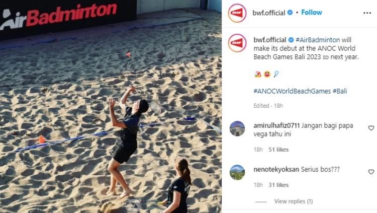 AirBadminton bakal debut di World Beach Games Bali 2023. Foto: instagram/bwf.official.