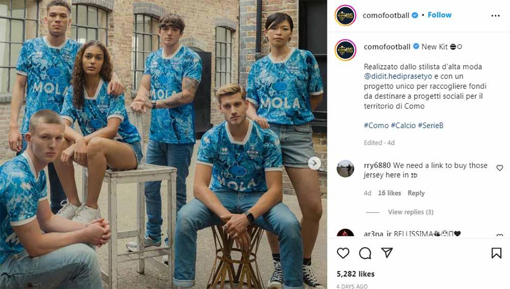Jersey baru klub Serie B milik orang kaya Indonesia, Como 1907. Foto: Instagram@comofootball