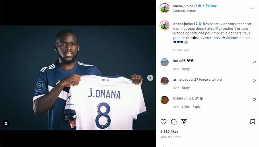 Gelandang muda Bordeaux, Jean Onana. Foto: Instagram@onana.junior17