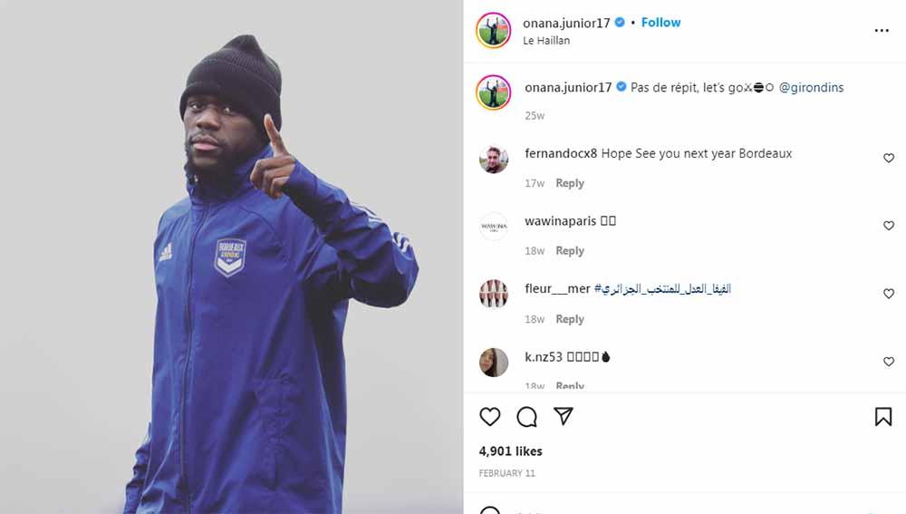 Gelandang muda Bordeaux, Jean Onana. Foto: Instagram@onana.junior17