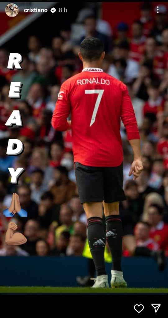 Cristiano Ronaldo siap bermain di laga perdana Manchester United. Foto: Instastory@cristiano Copyright: Instastory@cristiano