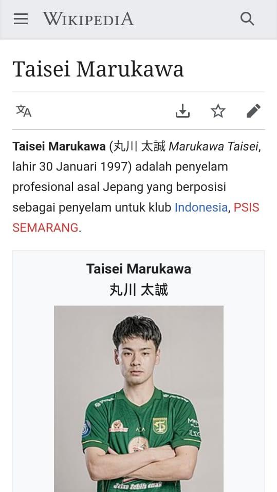 Profil Taisei Marukawa di Wikipedia berubah dari pesepak bola menjadi penyelam Copyright: Wikipedia