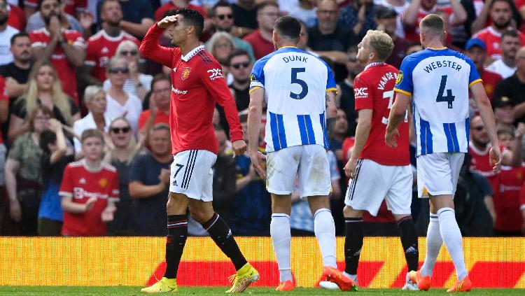 Manchester United vs Brighton, Reaksi Cristiano Ronaldo usai timnya kebobolan REUTERS-Toby Melville Copyright: REUTERS-Toby Melville