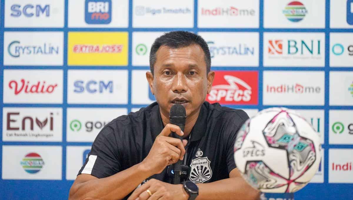 Pelatih Bhayangkara FC, Widodo C Putro pada sesi jumpa pers usai laga pekan ketiga Liga 1 2022/2023 melawan Persebaya Surabaya di Stadion Wibawa Mukti, Cikarang, Minggu (07/08/22). Foto: Official Bhayangkara FC - INDOSPORT