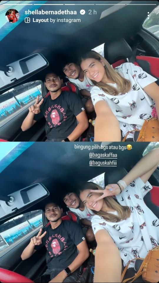 Pevoli Shella Bernadetha berfoto bersama pesepak bola Bagas Kaffa dan Bagus Kahfi Copyright: Instagram @shellabernadethaa