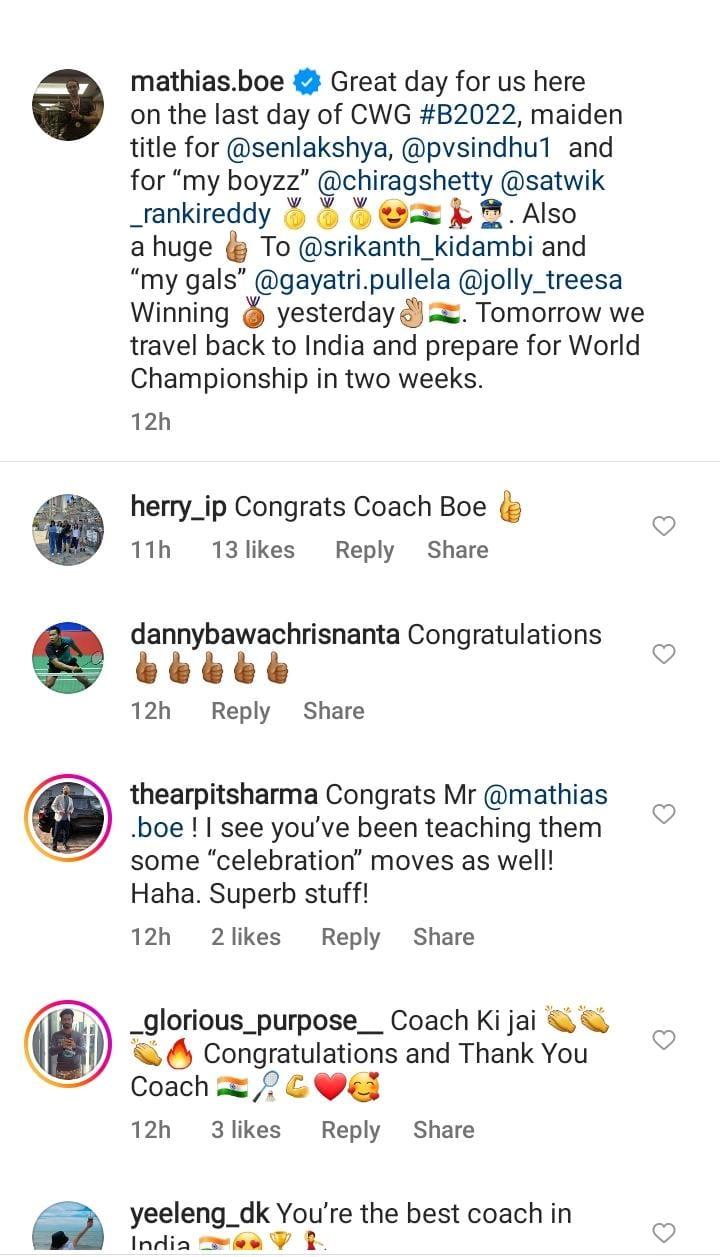 Herry IP komentari Mathias Boe usai antar tim India borong emas Commonwealth Games 2022. Copyright: Instagram
