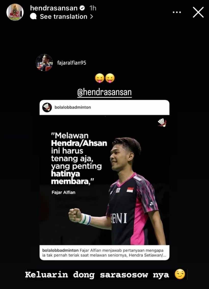 Pebulutangkis Hendra Setiawan tebar 