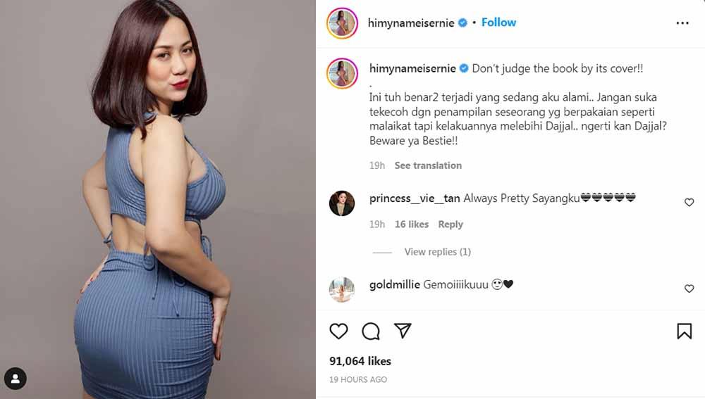 Pose cantik Tante Ernie berhasil mengundang perhatian netizen. Foto: Instagram@himynameisernie